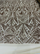 Sequins Fabric - Gold - Geometric Pattern Design 4 Way Stretch Sold By Yard