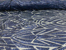 Sequins Fabric - Navy Blue - Geometric Pattern Design 4 Way Stretch Sold By Yard