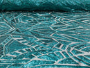 Sequins Fabric - Hunter Green - Geometric Pattern Design 4 Way Stretch Sold By Yard