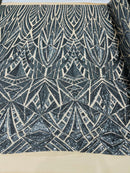 Sequins Fabric - Charcoal - Geometric Pattern Design 4 Way Stretch Sold By Yard