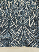 Sequins Fabric - Charcoal - Geometric Pattern Design 4 Way Stretch Sold By Yard