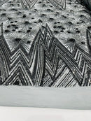 Geometric Fabric - Charcoal - Sequins Triangle Pattern Design 4 Way Stretch Sold By Yard