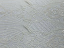 Damask Geometric Sequins - White - 4 Way Stretch Sequins Design Sold By Yard