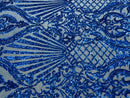 Damask Geometric Sequins - Royal Blue - 4 Way Stretch Sequins Design Sold By Yard