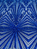 Geometric Sequins - Royal Blue - Triangular Pattern Design 4 Way Stretch Sold By Yard
