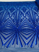 Geometric Sequins - Royal Blue - Triangular Pattern Design 4 Way Stretch Sold By Yard