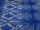 Geometric Sequins - Royal Blue - Triangular Pattern Design 4 Way Stretch Sold By Yard