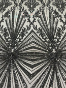 Geometric Sequins - Black - Triangular Pattern Design 4 Way Stretch Sold By Yard