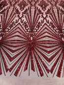 Geometric Sequins - Burgundy - Triangular Pattern Design 4 Way Stretch Sold By Yard