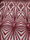 Geometric Sequins - Burgundy - Triangular Pattern Design 4 Way Stretch Sold By Yard