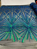 Geometric Sequins - Iridescent Green - Triangular Pattern Design 4 Way Stretch Sold By Yard