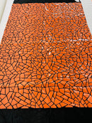 Jumbo Sequins - Orange - Geometric Round Pattern Sequins on 2 Way Strech Velvet By Yard