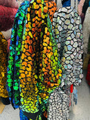 Jumbo Sequins - Iridescent Orange - Splatter Pattern Sequins on 2 Way Strech Velvet By Yard