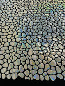 Jumbo Sequins - Silver Holographic - Geometric Round Pattern Sequins on 2 Way Strech Velvet By Yard