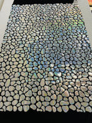 Jumbo Sequins - Silver - Geometric Round Pattern Sequins on 2 Way Strech Velvet By Yard