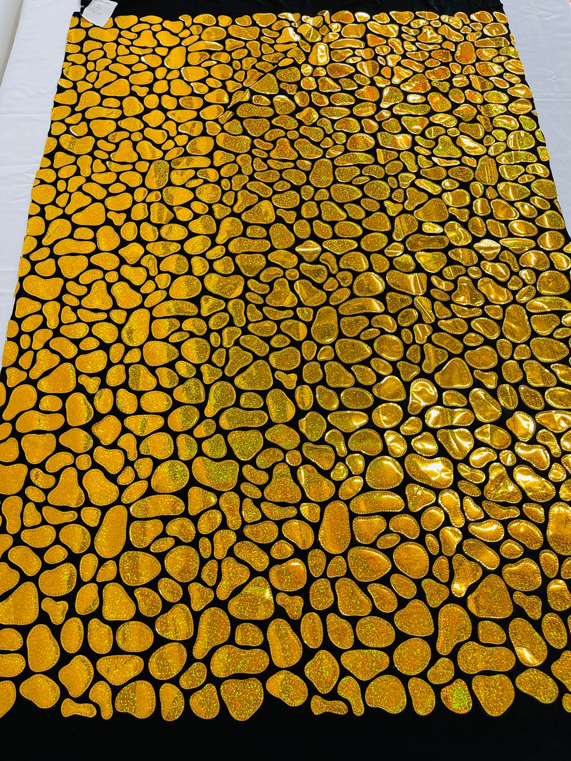 Jumbo Sequins - Gold - Geometric Round Pattern Sequins on 2 Way Strech