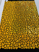 Jumbo Sequins - Gold - Geometric Round Pattern Sequins on 2 Way Strech Velvet By Yard