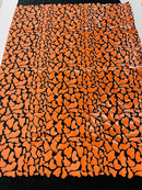 Jumbo Sequins - Orange - Geometric Pattern Sequins on 2 Way Strech Velvet By Yard