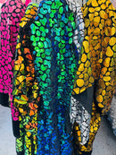 Jumbo Sequins - Iridescent Orange - Geometric Pattern Sequins on 2 Way Strech Velvet By Yard