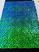 Jumbo Sequins - Iridescent Green - Geometric Pattern Sequins on 2 Way Strech Velvet By Yard