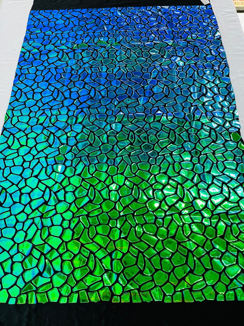 Jumbo Sequins - Iridescent Green - Geometric Pattern Sequins on 2 Way Strech Velvet By Yard