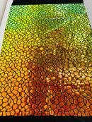 Jumbo Sequins - Iridescent Orange - Geometric Pattern Sequins on 2 Way Strech Velvet By Yard