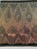 Geometric Sequin Fabric - Iridescent Rainbow - Fancy Design 4 Way Stretch Lace Sequin By Yard