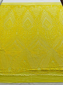 Geometric Sequin Fabric - Yellow - Fancy Design 4 Way Stretch Lace Sequin By Yard