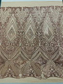 Geometric Sequin Fabric - Rose Gold - Fancy Design 4 Way Stretch Lace Sequin By Yard