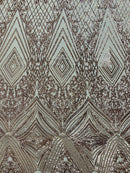 Geometric Sequin Fabric - Rose Gold - Fancy Design 4 Way Stretch Lace Sequin By Yard