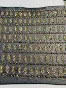 Geometric Stretch Sequin - Multi-Color Black - Fancy Gem Design on Mesh By Yard