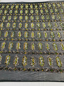 Geometric Stretch Sequin - Multi-Color Black - Fancy Gem Design on Mesh By Yard