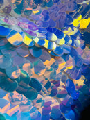 Jumbo Oval Sequins - Iridescent Aqua - Large Oval Sequins on Mesh By Yard