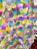 Jumbo Oval Sequins - Multi-Color Rainbow - Large Oval Sequins on Mesh By Yard