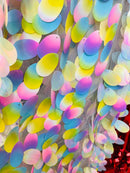 Jumbo Oval Sequins - Multi-Color Rainbow - Large Oval Sequins on Mesh By Yard