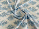 Floral Bridal Lace - Baby Blue - Flower Damask Design Embroidered on Mesh Lace Fabric