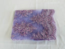 Floral Bridal Lace - Lilac - Flower Damask Design Embroidered on Mesh Lace Fabric