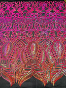 Iridescent Sequin Fabric - Orange/Fuschia - 4 Way Stretch Royalty Lace Sequin By Yard