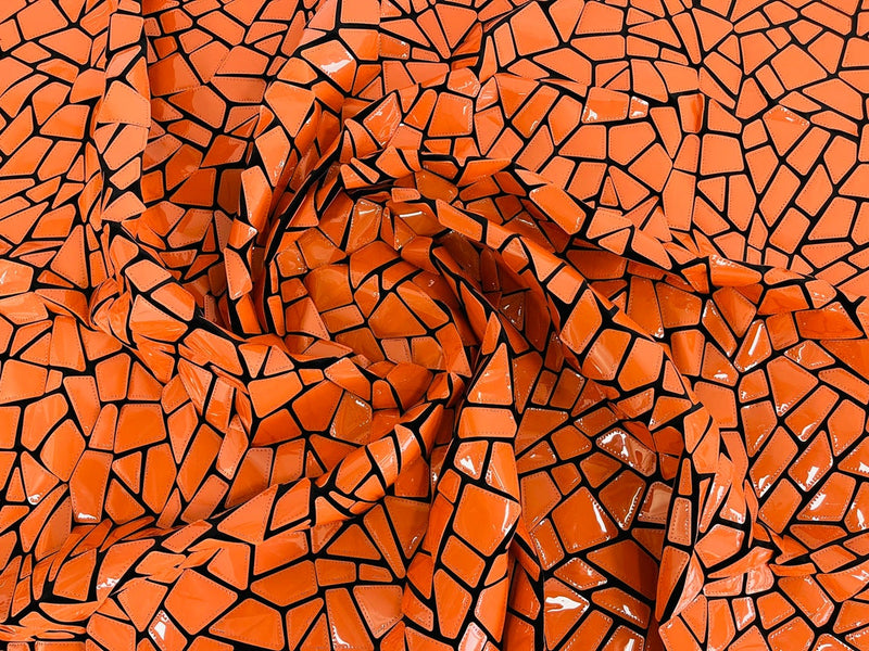 Jumbo Sequins - Orange - Geometric Round Pattern Sequins on 2 Way Strech Velvet By Yard