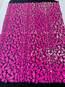 Jumbo Sequins - Hot Pink - Geometric Pattern Sequins on 2 Way Strech Velvet By Yard
