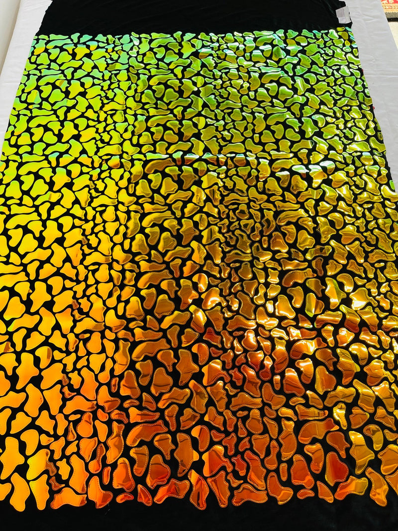 Jumbo Sequins - Iridescent Orange - Geometric Pattern Sequins on 2 Way Strech Velvet By Yard