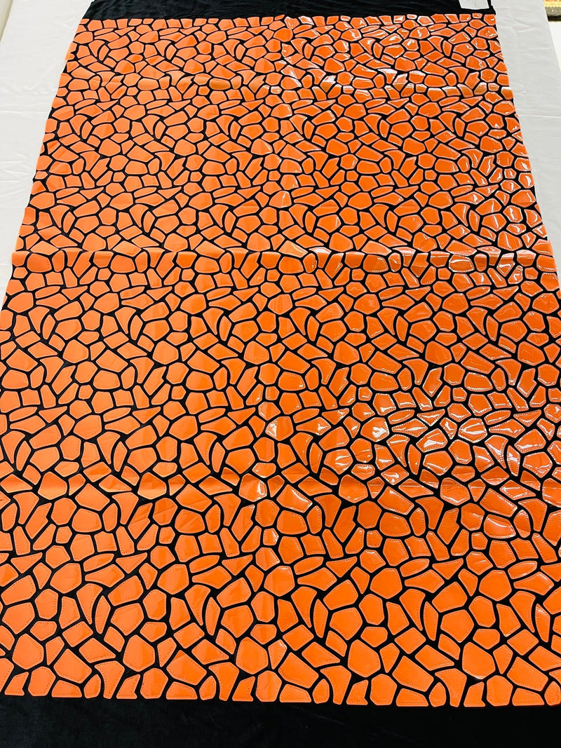 Jumbo Sequins - Orange - Geometric Pattern Sequins on 2 Way Strech Velvet By Yard