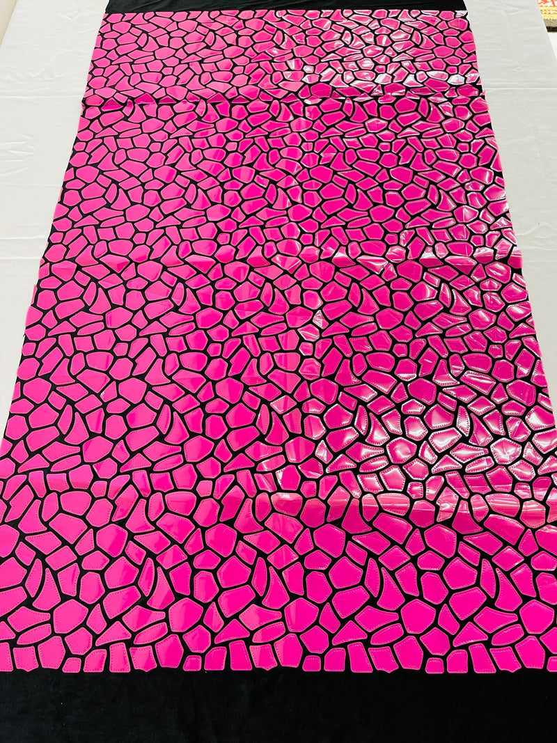 Jumbo Sequins - Hot Pink - Geometric Pattern Sequins on 2 Way Strech Velvet By Yard