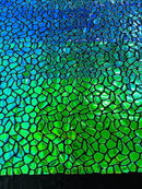 Jumbo Sequins - Iridescent Green - Geometric Pattern Sequins on 2 Way Strech Velvet By Yard