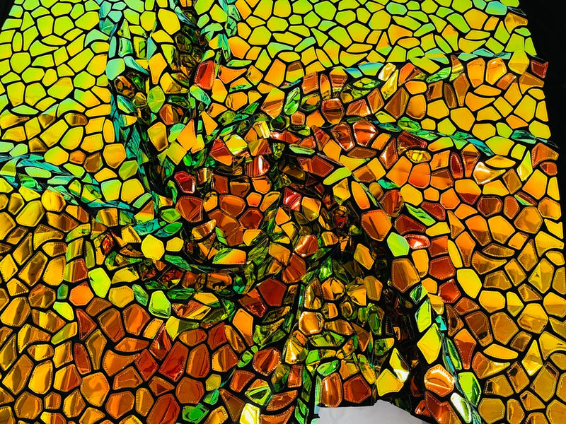 Jumbo Sequins - Iridescent Orange - Geometric Pattern Sequins on 2 Way Strech Velvet By Yard
