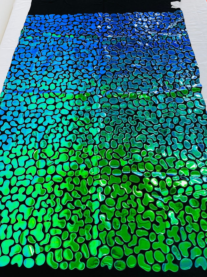 Jumbo Sequins - Iridescent Green - Splatter Pattern Sequins on 2 Way Strech Velvet By Yard