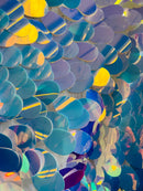 Jumbo Oval Sequins - Iridescent Aqua - Large Oval Sequins on Mesh By Yard