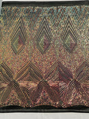 Geometric Sequin Fabric - Iridescent Rainbow - Fancy Design 4 Way Stretch Lace Sequin By Yard