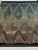 Geometric Sequin Fabric - Iridescent Rainbow - Fancy Design 4 Way Stretch Lace Sequin By Yard
