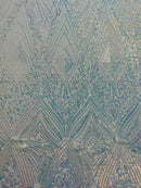 Geometric Sequin Fabric - Iridescent Clear - Fancy Design 4 Way Stretch Lace Sequin By Yard